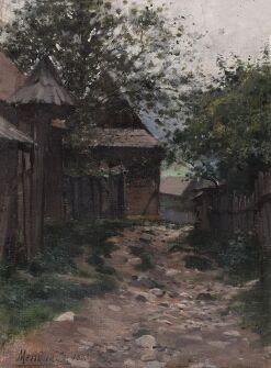 MENDLIK OSZKÁR  (1871-1963) - Utcarészlet házakkal